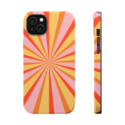 Bold Retro Sunburst MagSafe iPhone Case – Vibrant 70s-Inspired Rays in Orange, Pink, and Yellow