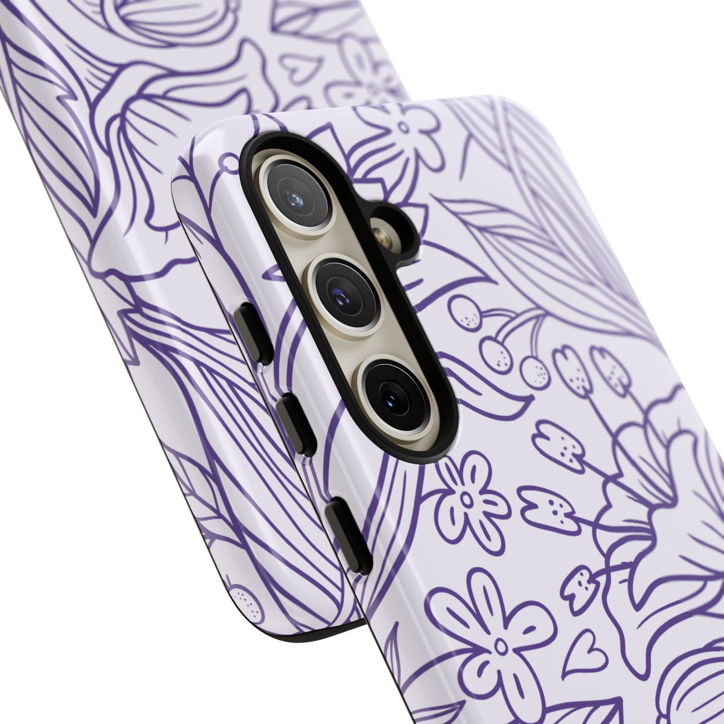 Lavender Floral Line Art Tough Samsung Galaxy Case – Minimalist Botanical Design with Dual-Layer Protection