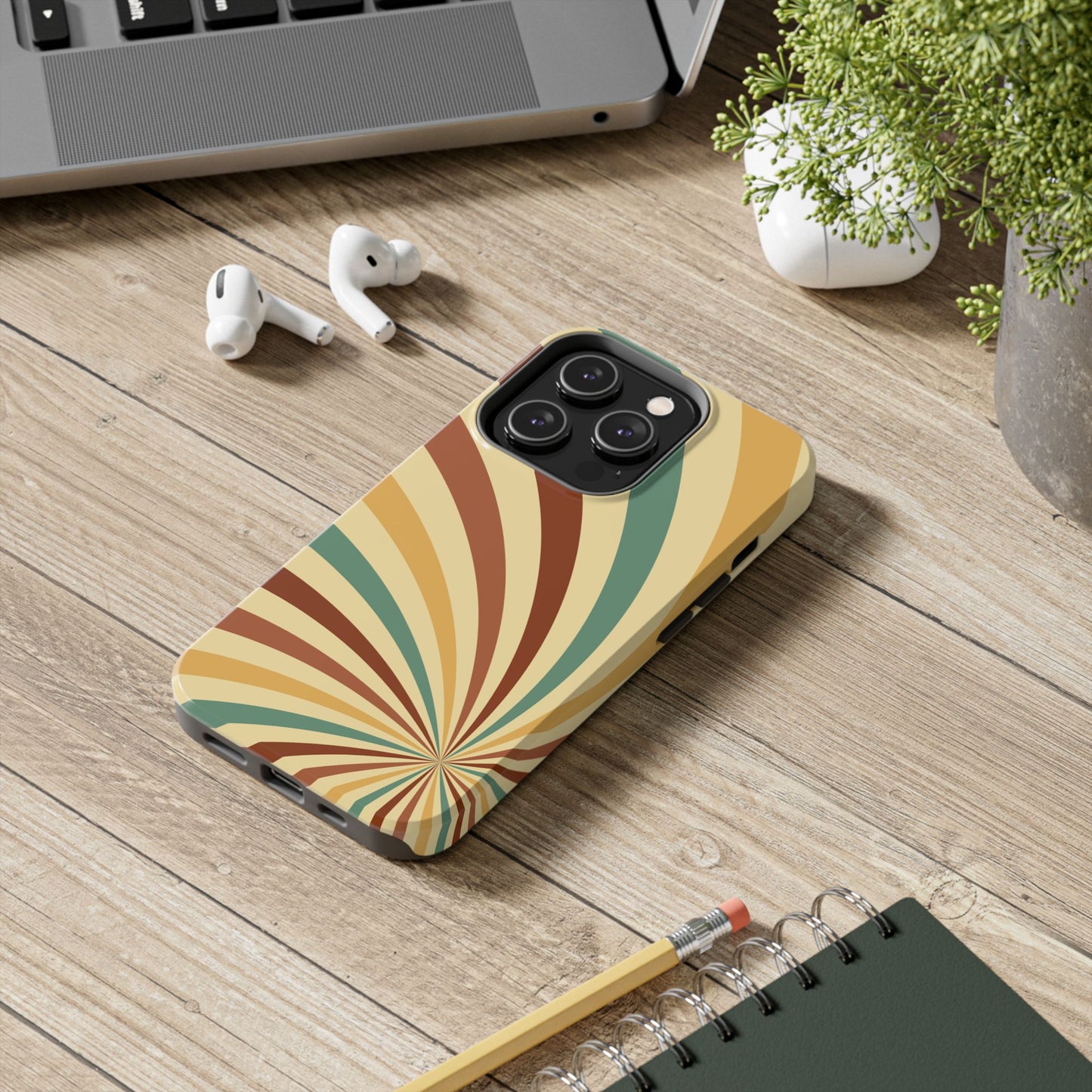 Earthy Retro Swirl iPhone Case – Dual-Layer Protection with 70s-Inspired Earth Tones