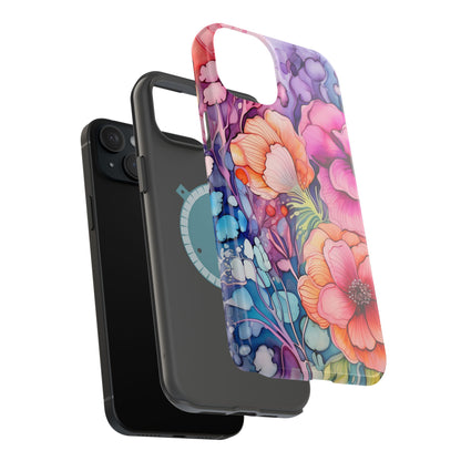 Bright Watercolor Floral Splash MagSafe iPhone Series Case – Bold Artistic Design