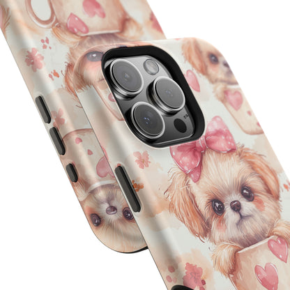 Adorable Puppy in Teacup MagSafe iPhone Case – Tough, Dual-Layer Protection with Cute Pink Bow Design