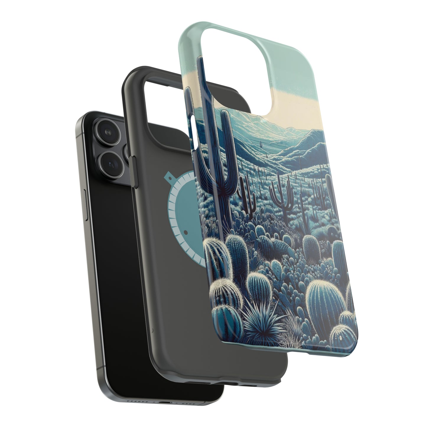 Desert Blues MagSafe Case - Serene Cactus Landscape for iPhone Series 13, 14, & 15