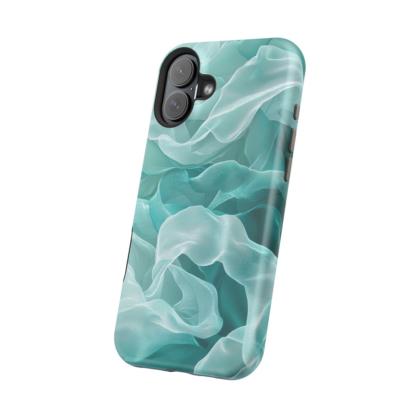 Elegant Flowing Teal Fabric MagSafe iPhone Case – Soft Waves Design