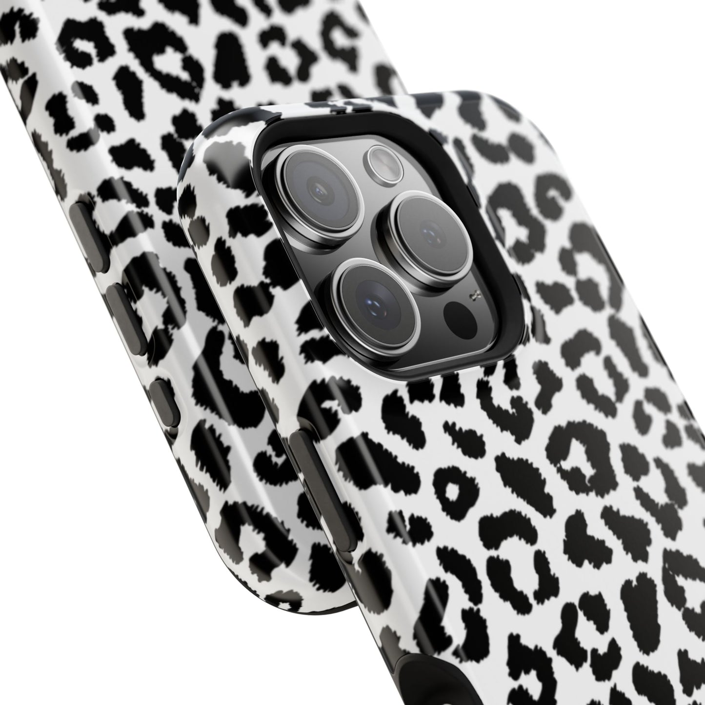 Monochrome Leopard Print Tough MagSafe iPhone Case – Classic Black and White Design with Dual-Layer Protection