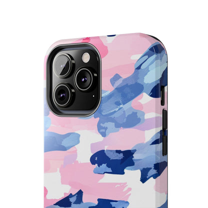 iPhone Case: Dynamic Pink & Navy Brushstroke Art