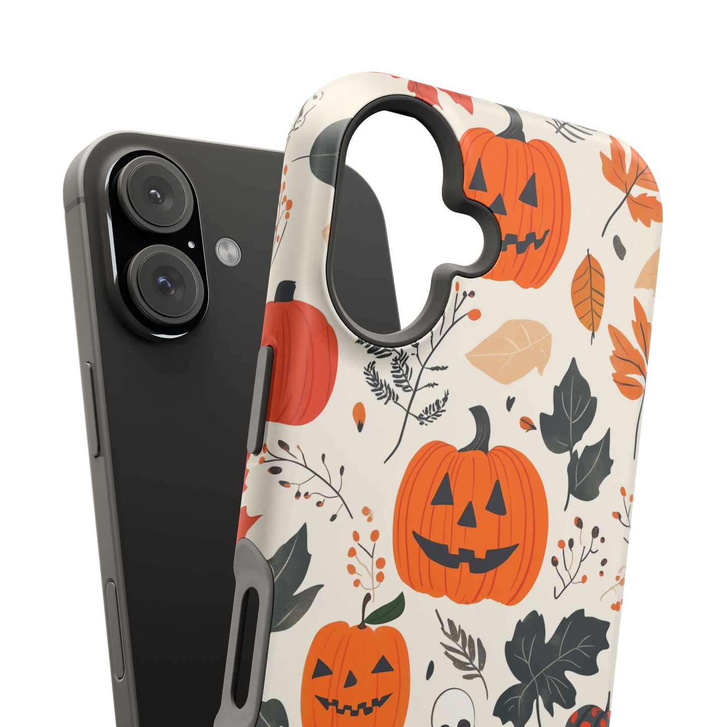 Spooky Pumpkin & Skeleton MagSafe iPhone Case – Halloween Jack-O'-Lantern Design