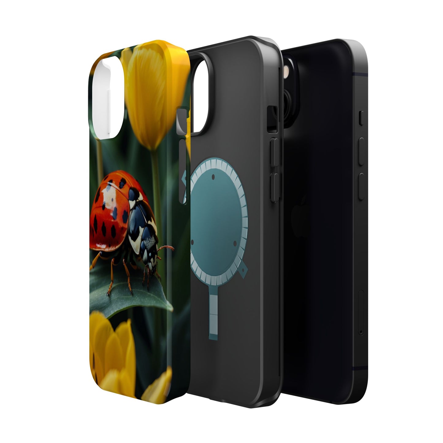 MagSafe iPhone Case: Vibrant Ladybug Amidst a Lush Yellow Flower Garden