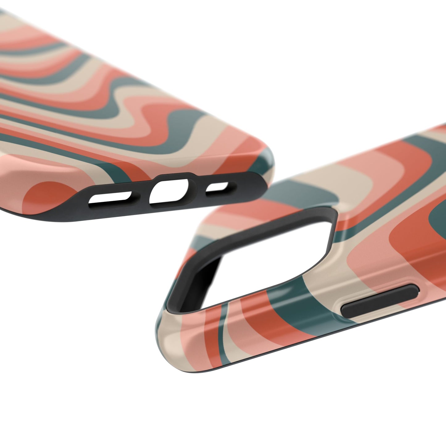 Groovy Waves MagSafe iPhone Case – Retro 70s-Inspired Stripes in Coral, Cream, and Teal