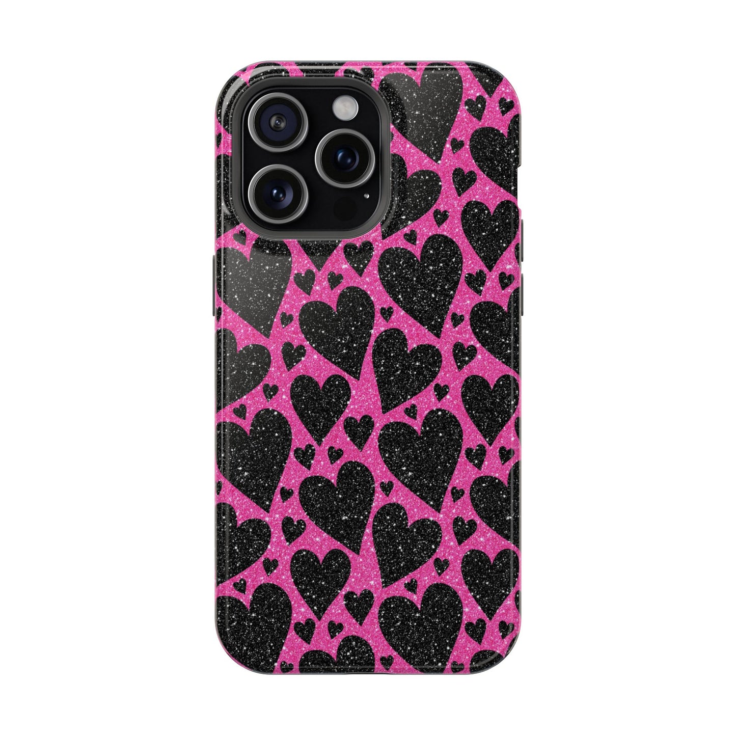 Pink Glitter Hearts MagSafe iPhone Case