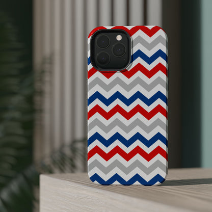 Patriotic Red, White & Blue Chevron – MagSafe Compatible iPhone Case