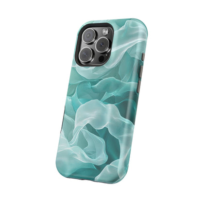 Elegant Flowing Teal Fabric MagSafe iPhone Case – Soft Waves Design