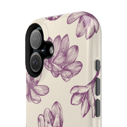 Vintage Botanical Floral Tough MagSafe iPhone Case – Hand-Drawn Purple Flowers, Shockproof Design