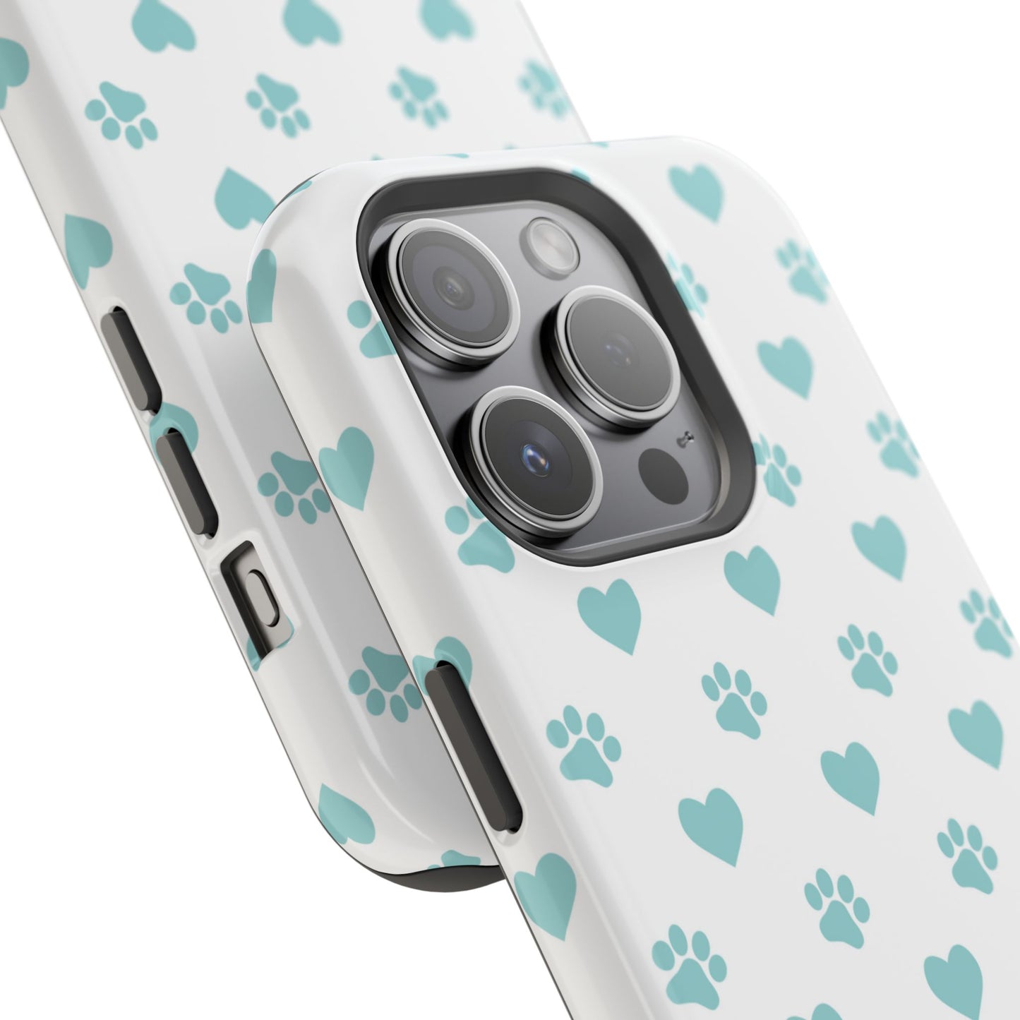 Mint Green Paw Print & Heart MagSafe Case – Pet Lover’s Magnetic Style