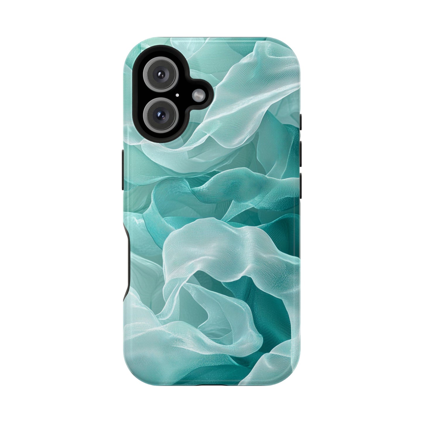 Elegant Flowing Teal Fabric MagSafe iPhone Case – Soft Waves Design