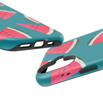 Watermelon Bliss MagSafe iPhone Case – Vibrant Summer Fruit Design on Teal Background