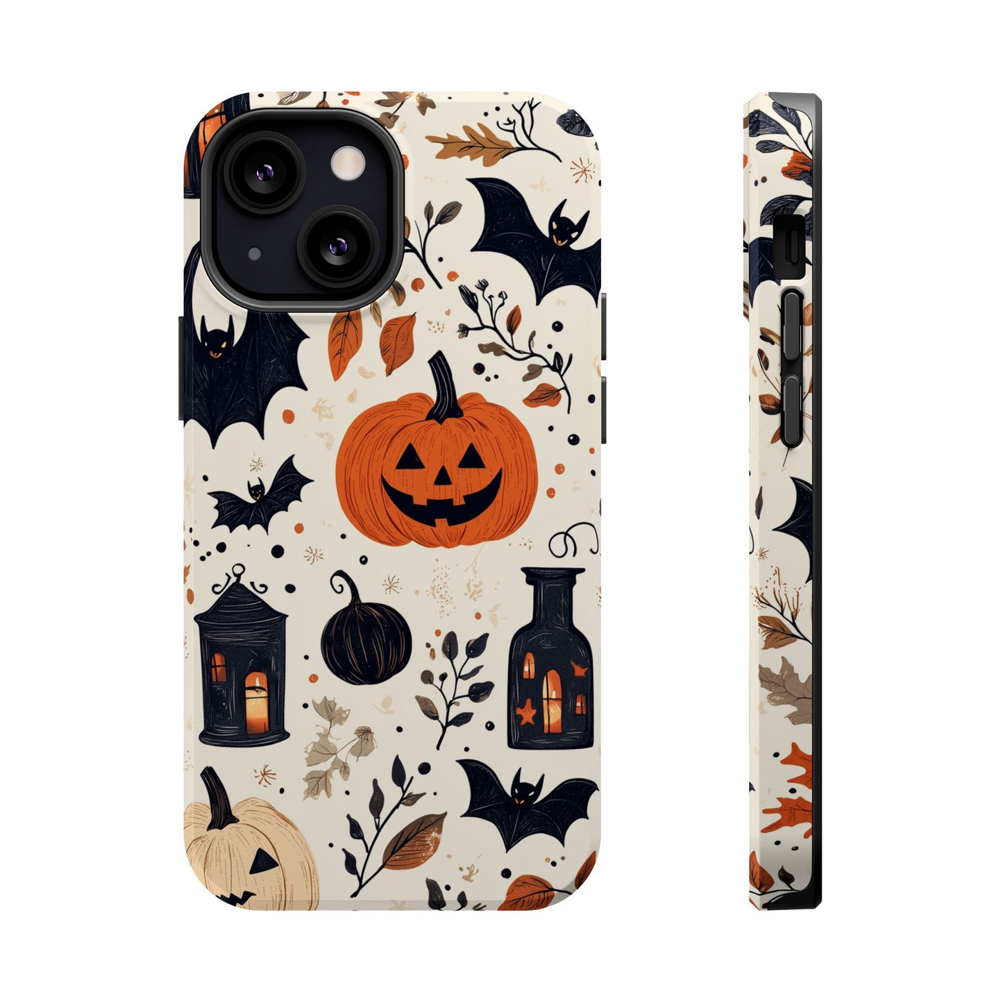 Charming Halloween MagSafe iPhone Case – Pumpkin, Bats, and Spooky Lantern Design