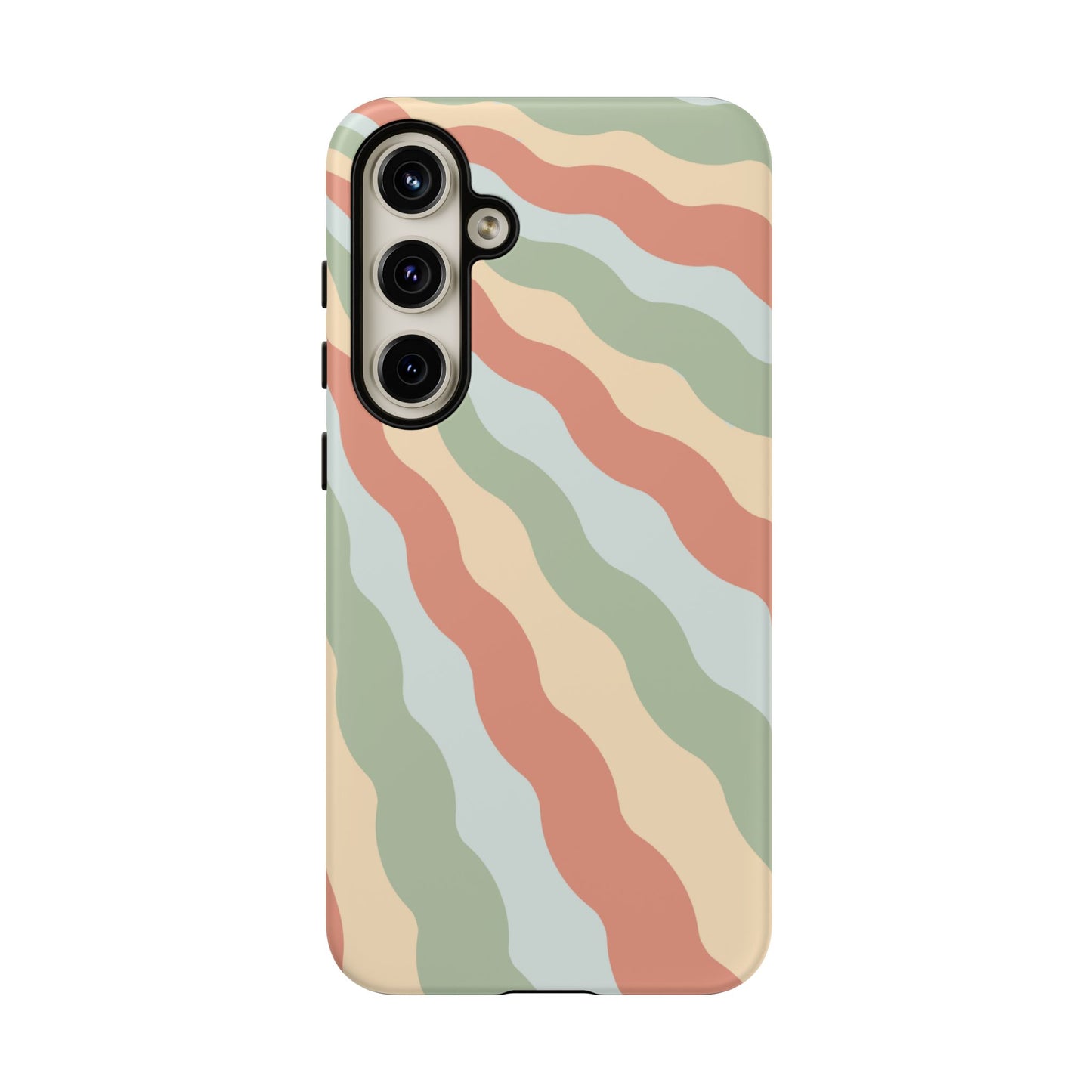 Earthy Retro Waves Samsung Galaxy Case – 70s-Inspired Wavy Stripes in Soft Green, Cream, and Rust