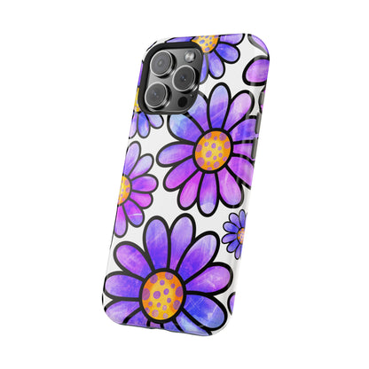 Purple Daisy Delight MagSafe iPhone Case – Slim Profile, Glossy Finish