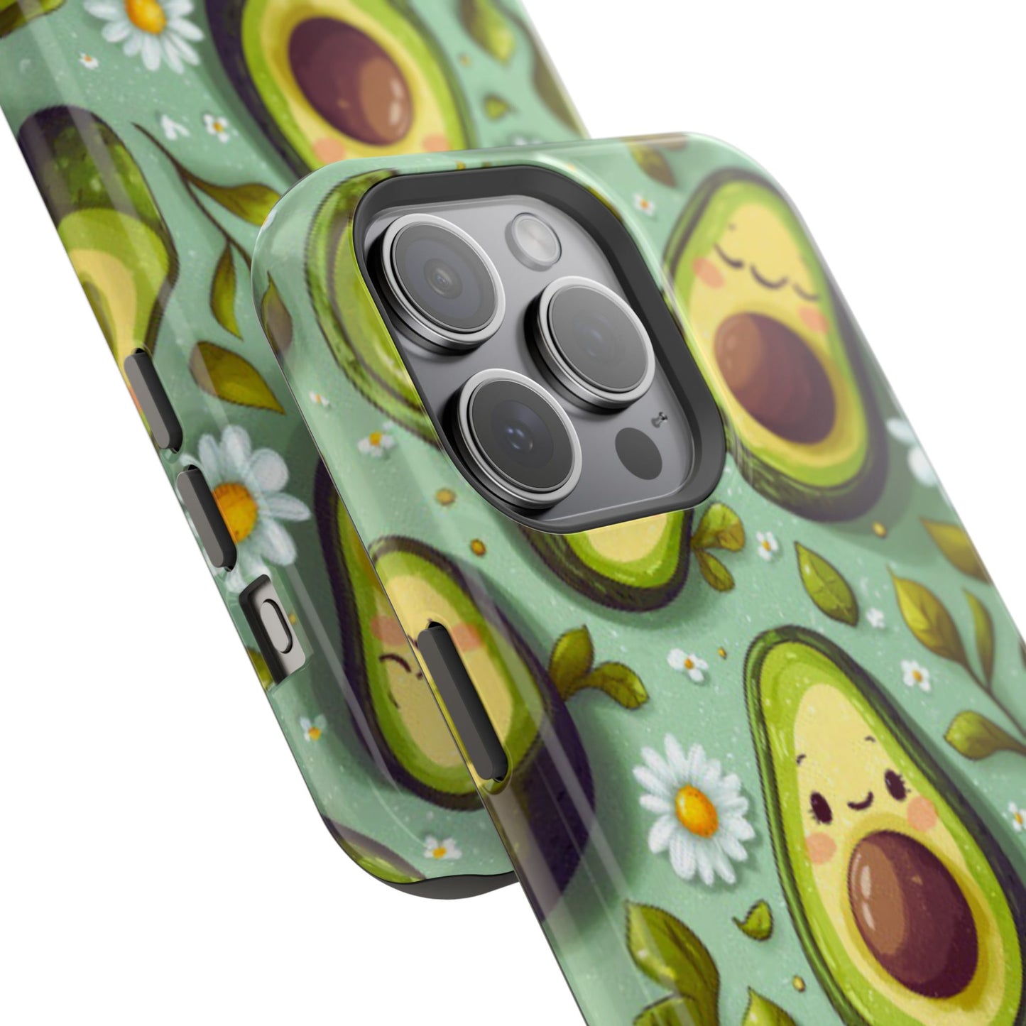 Cute Avocado MagSafe iPhone Case – Adorable Kawaii Avocados with Daisies, Shock-Resistant