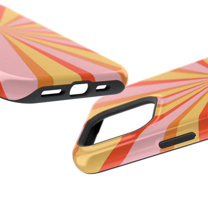 Bold Retro Sunburst MagSafe iPhone Case – Vibrant 70s-Inspired Rays in Orange, Pink, and Yellow