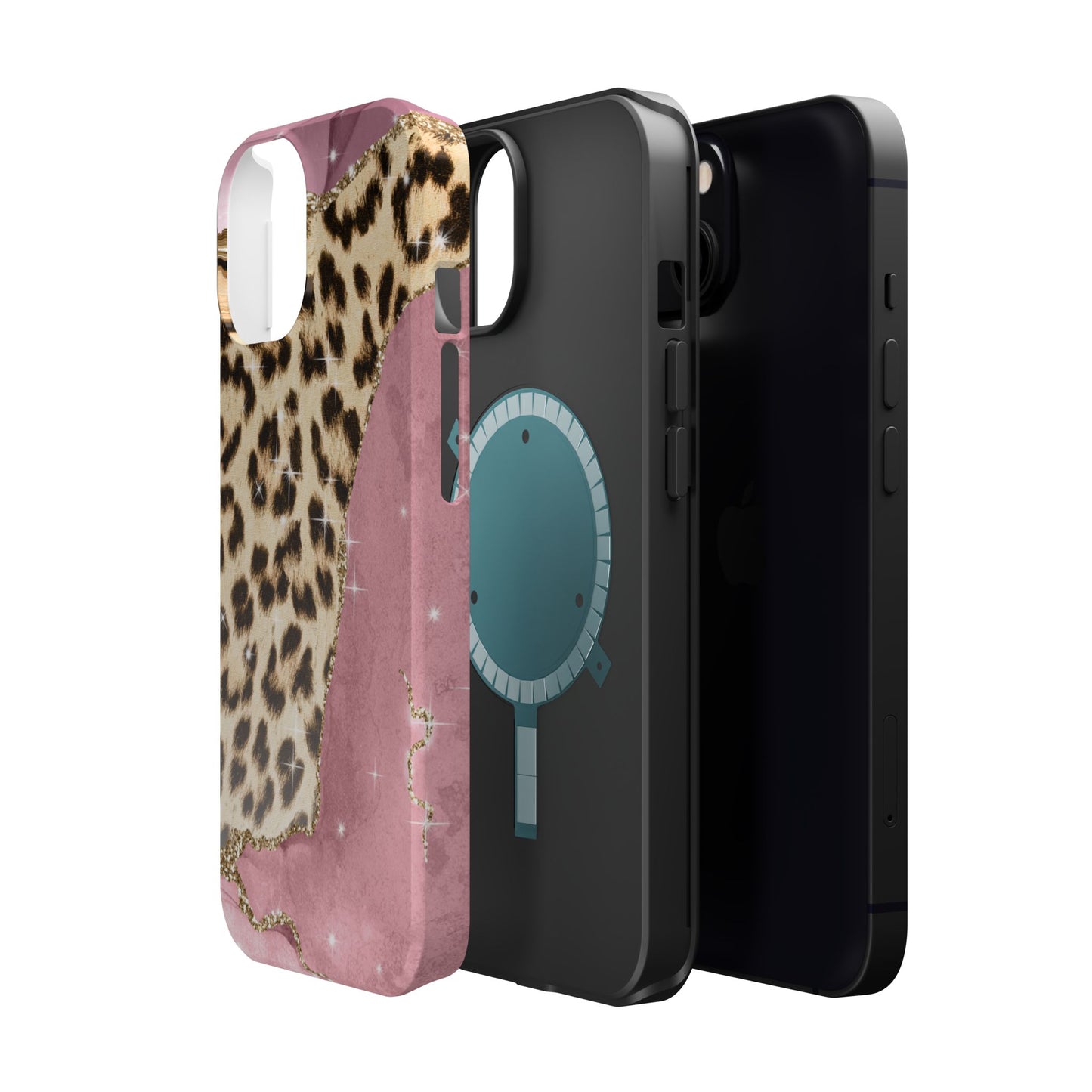 Pink Glam Leopard - MagSafe iPhone Series Case with Glitter Accents