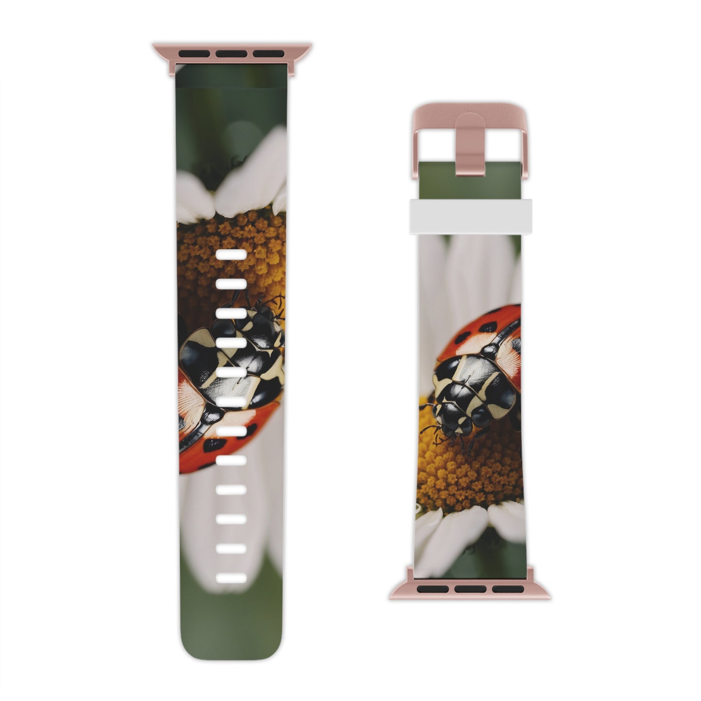 Ladybug on White Daisy Apple Watch Band