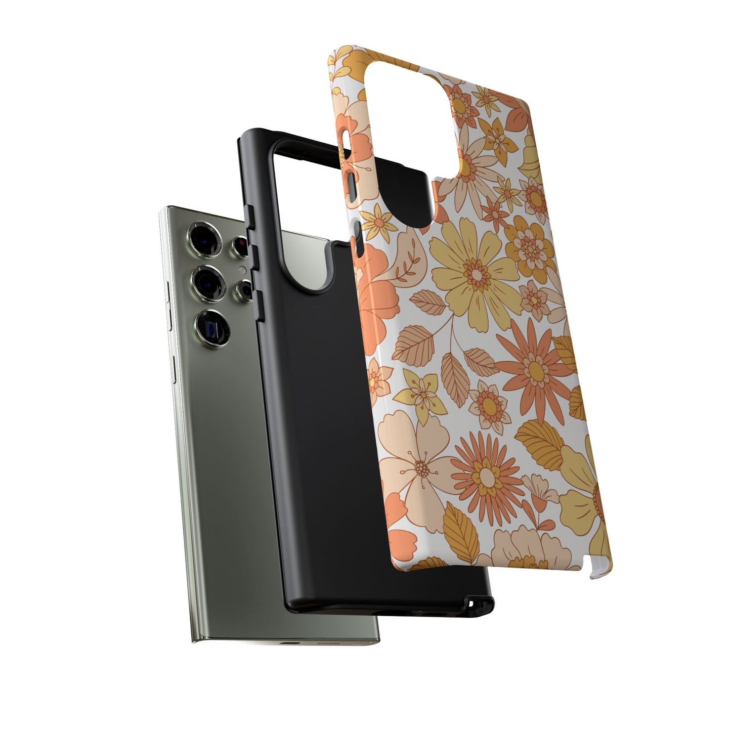 Vintage Floral Bloom Samsung Galaxy Case – Warm Orange & Yellow Retro Flower Design with Matte Finish