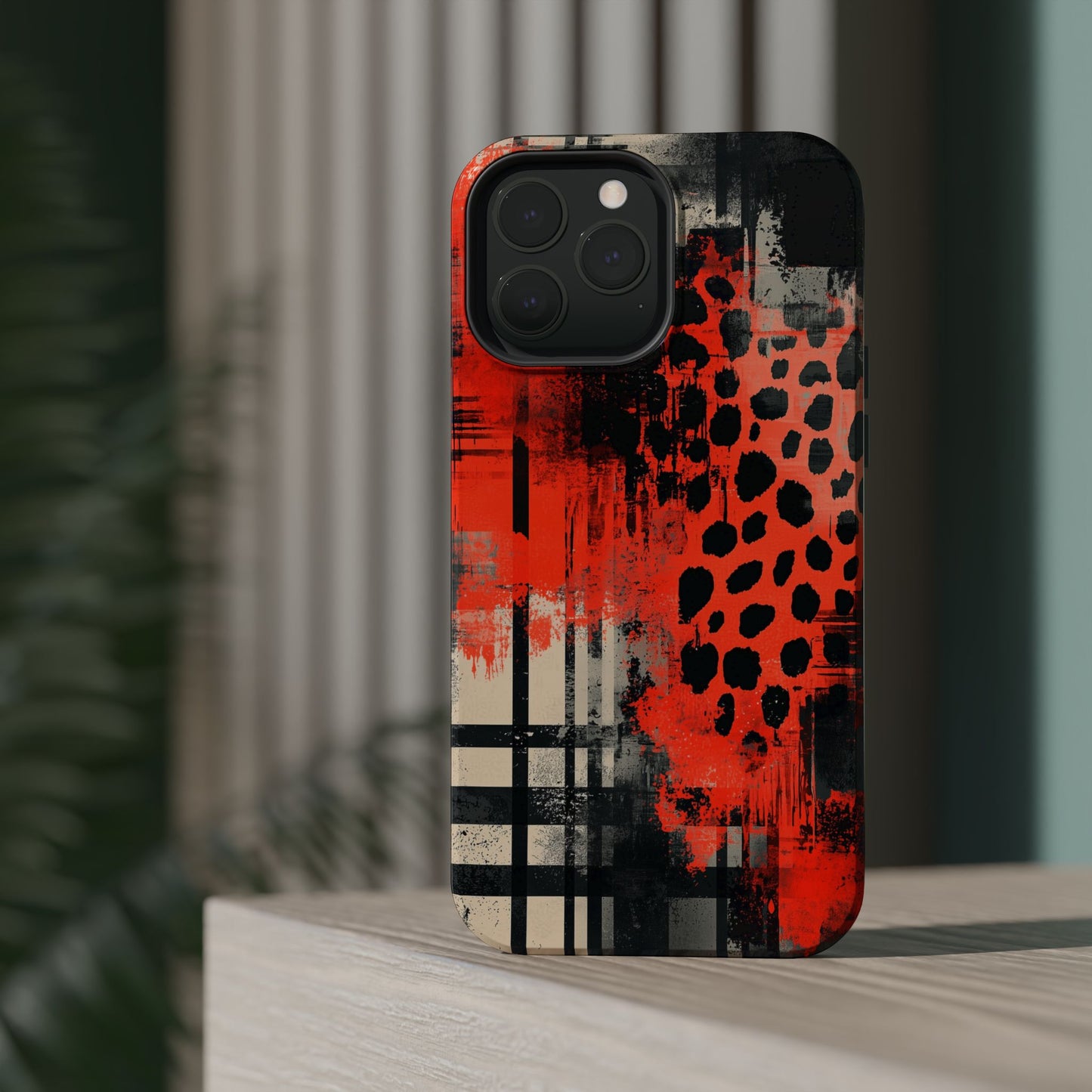 MagSafe iPhone Case: Cheetah Plaid – Red & Black Pattern