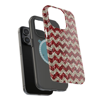 Sparkling Red & White Chevron – Glitter Illusion MagSafe iPhone Case