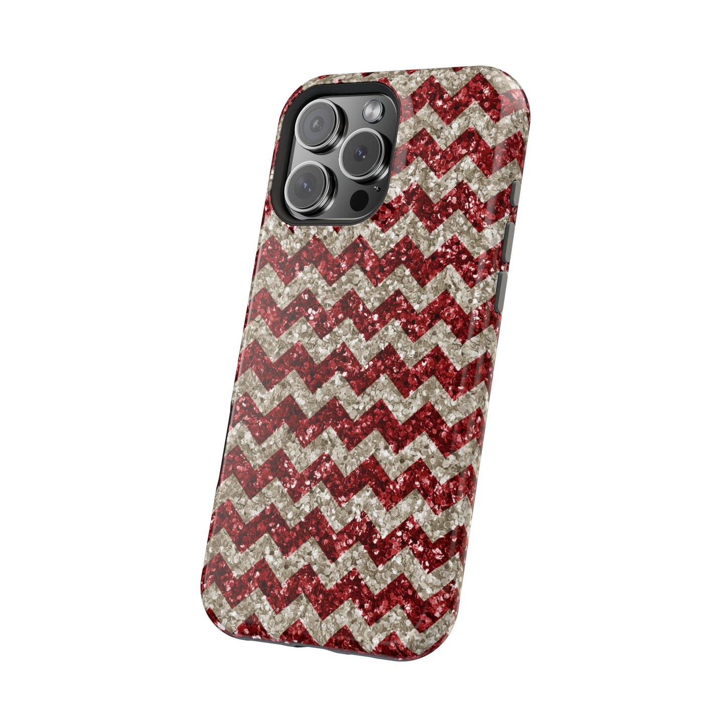 Sparkling Red & White Chevron – Glitter Illusion MagSafe iPhone Case