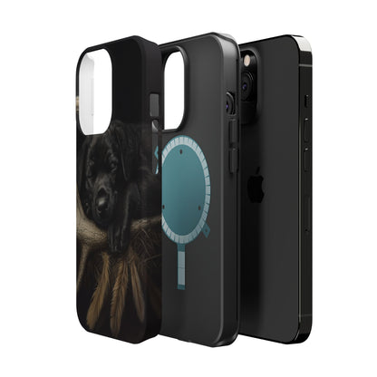 Adorable Black Labrador Puppy on Feathers MagSafe iPhone Case