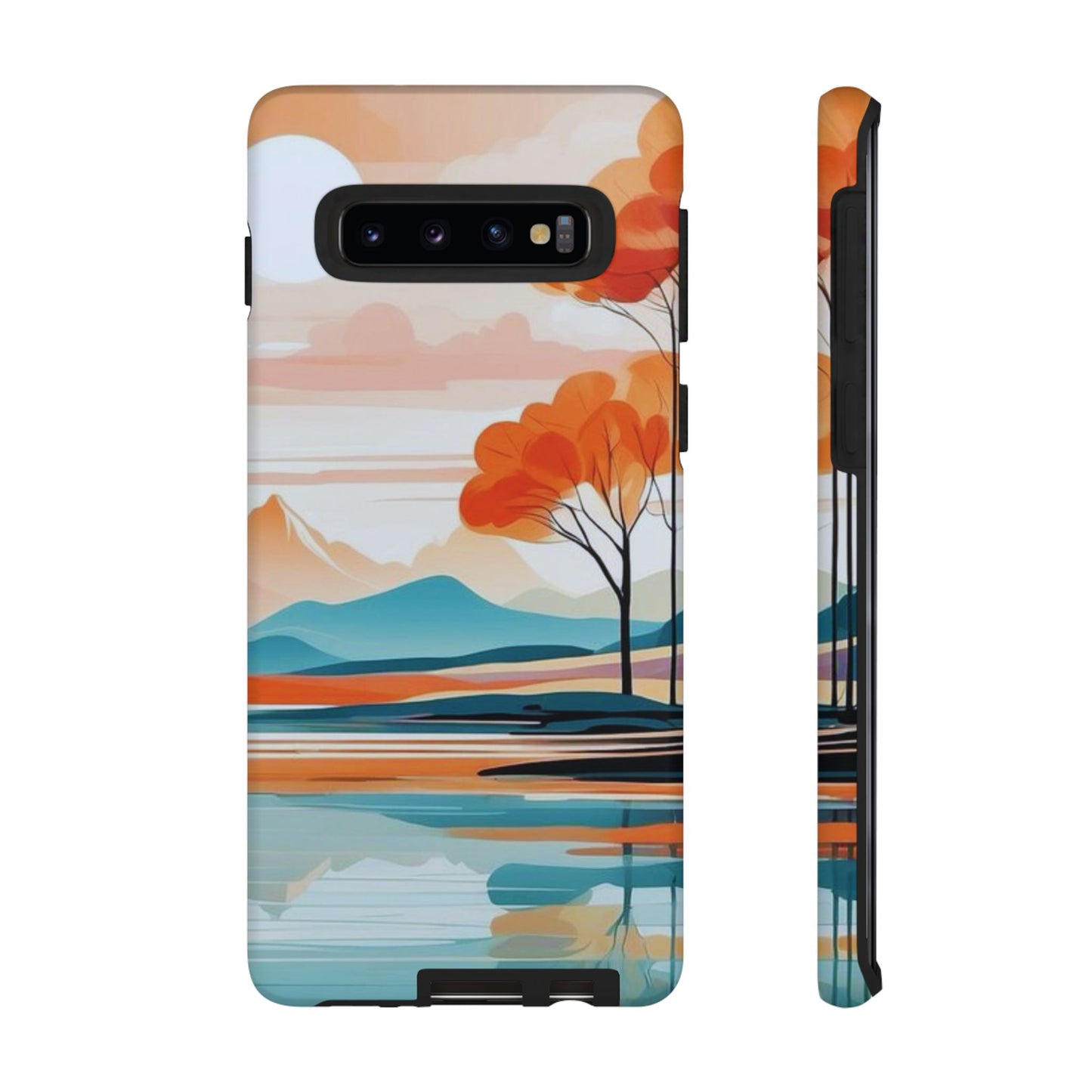 Serene Sunset Lake Samsung Galaxy  Case – Minimalist Landscape Art, Dual-Layer Protection