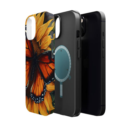 Monarch Butterfly & Sunflower Art – MagSafe iPhone Case