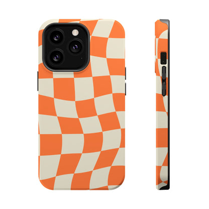 Wavy Retro Checkerboard MagSafe iPhone Case – Shockproof, Matte Finish, Dual-Layer Protection