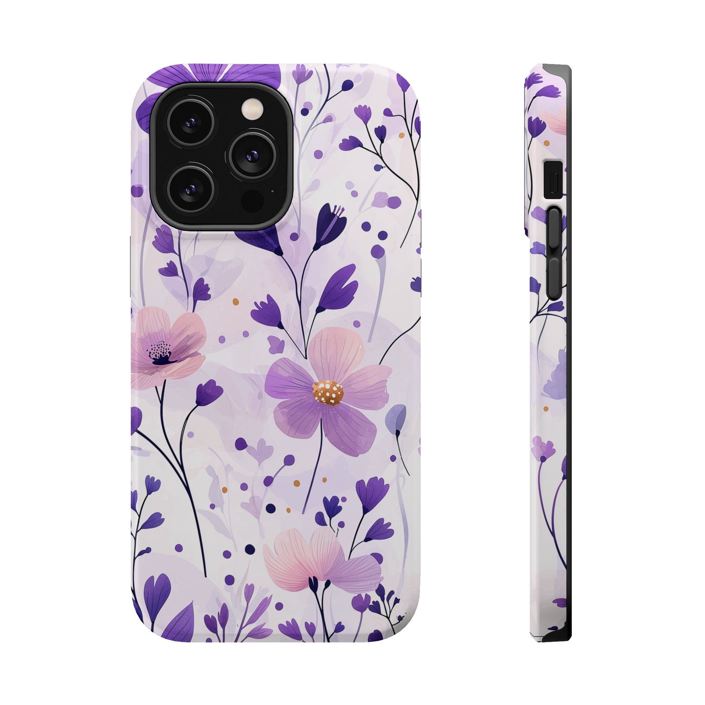 Purple Floral Bliss MagSafe iPhone Case – Delicate Blossom Design