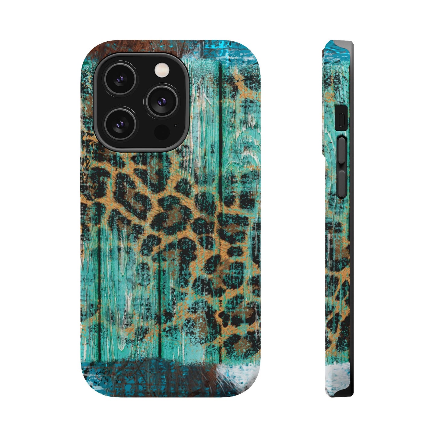 Turquoise Rustic Leopard Wood - MagSafe  iPhone Series Case