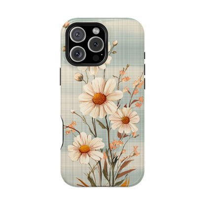 Pastel Green Daisy MagSafe iPhone Case - Floral Plaid Protective Cover