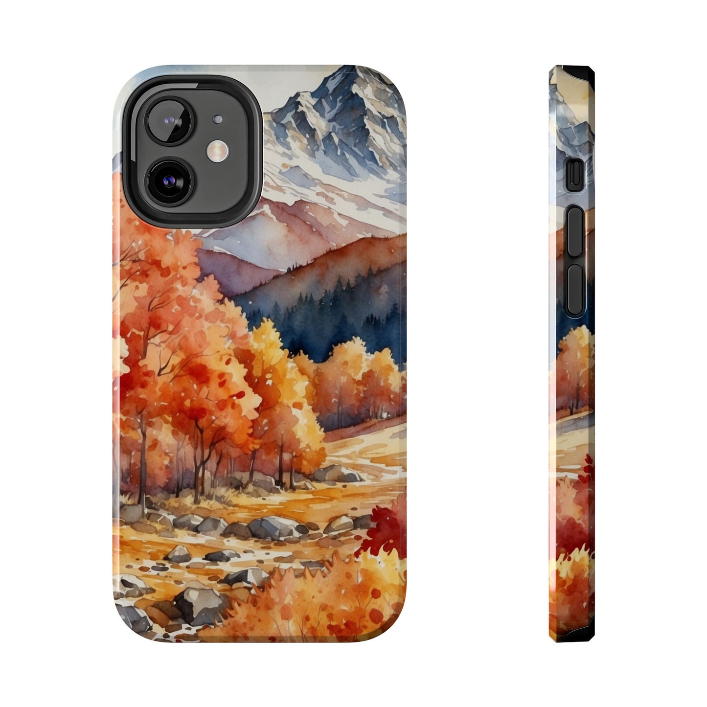 Watercolor Autumn Forest and Mountains - iPhone Case