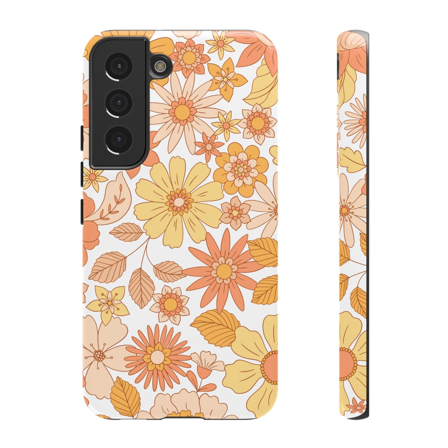 Vintage Floral Bloom Samsung Galaxy Case – Warm Orange & Yellow Retro Flower Design with Matte Finish