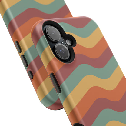 Retro Vibe Wavy Stripes MagSafe iPhone Case – 70s-Inspired in Teal, Orange, and Rust