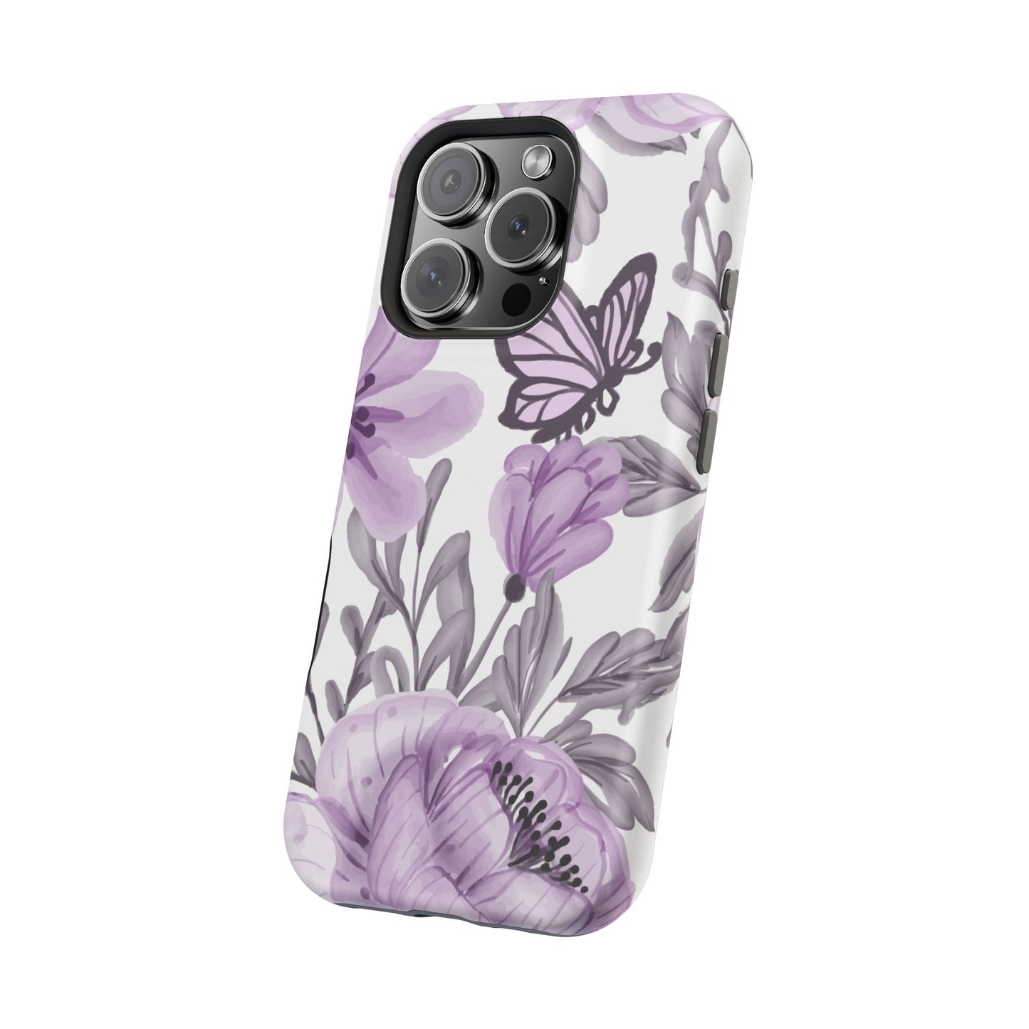 Lavender Bloom Butterfly MagSafe iPhone Case – Delicate Floral Design with Watercolor Details