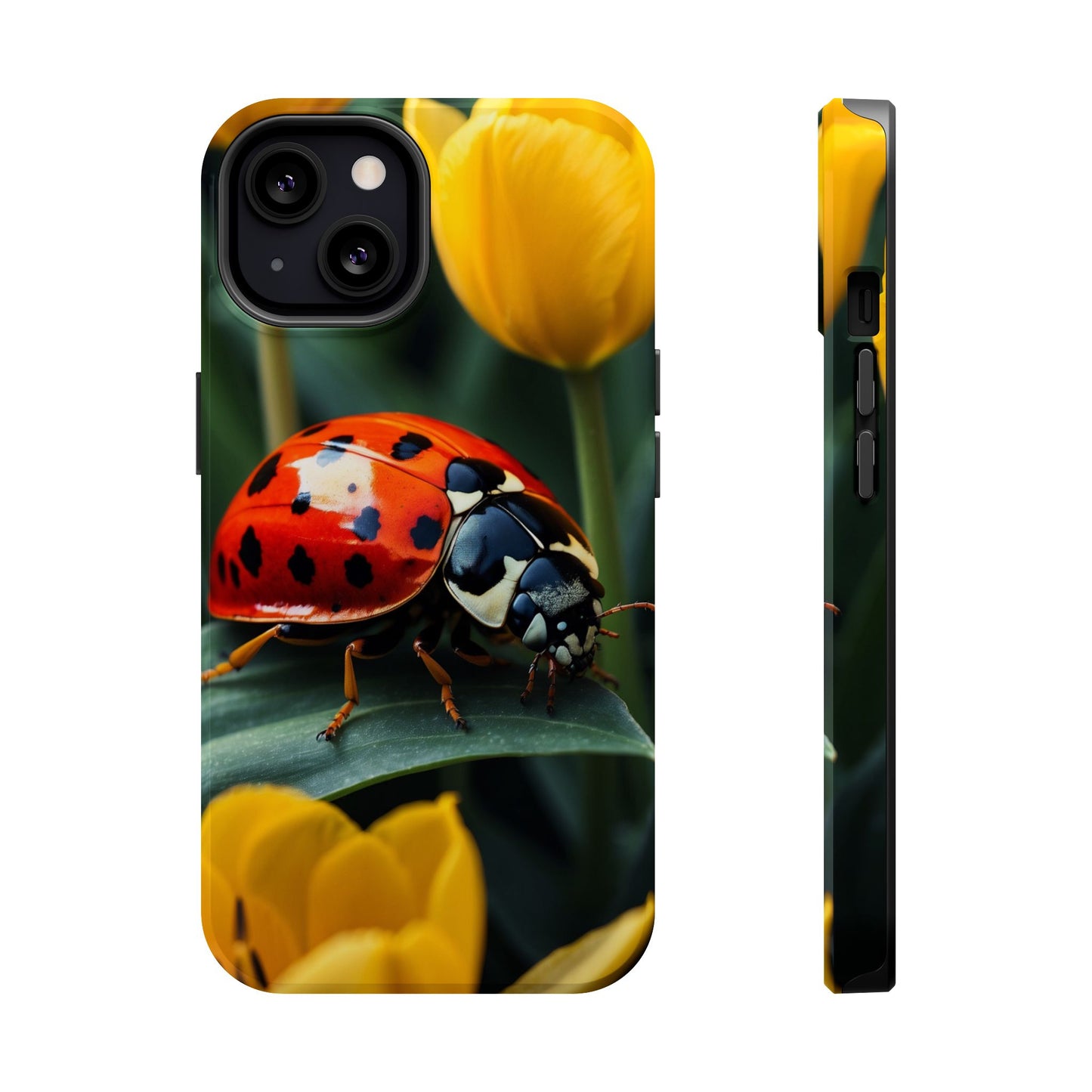 MagSafe iPhone Case: Vibrant Ladybug Amidst a Lush Yellow Flower Garden