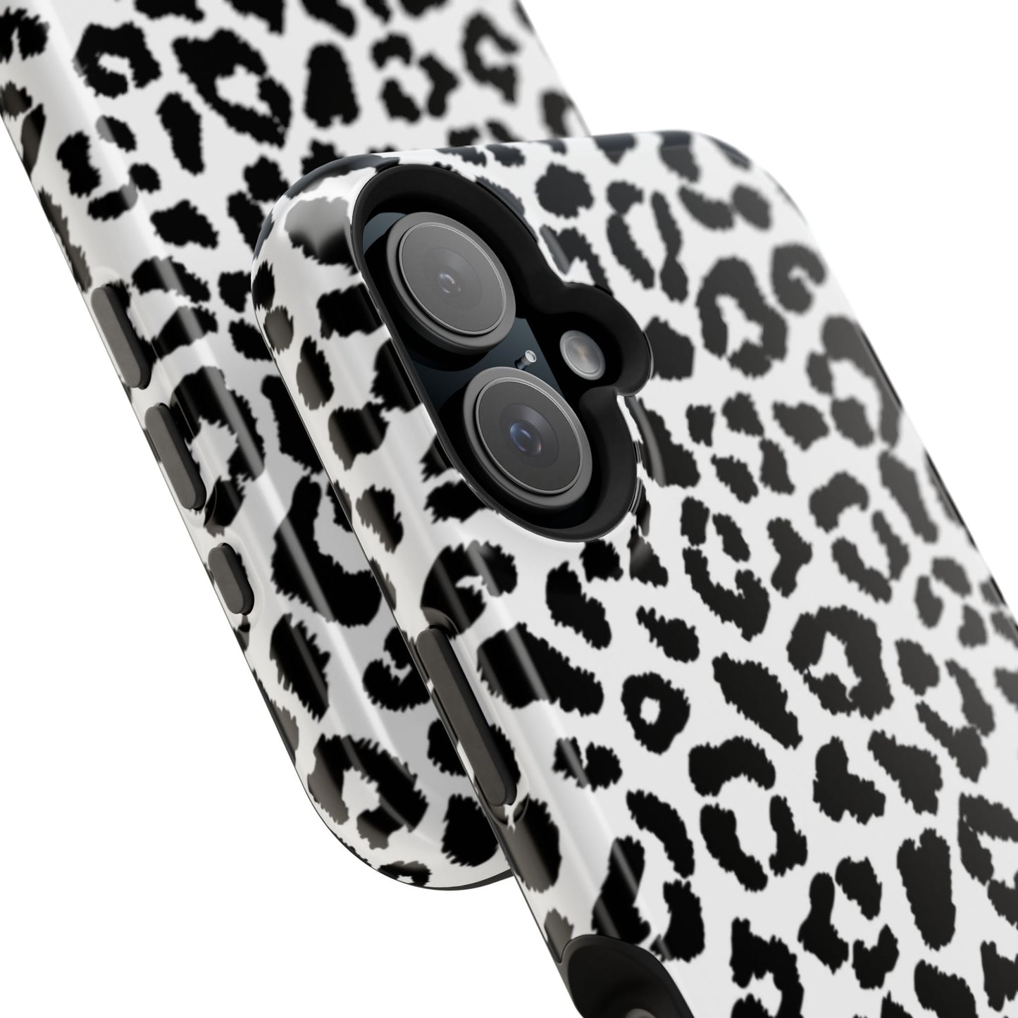 Monochrome Leopard Print Tough MagSafe iPhone Case – Classic Black and White Design with Dual-Layer Protection