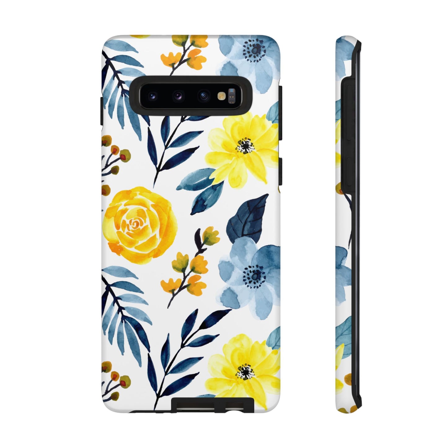 Golden Yellow & Sky Blue Floral – Watercolor Botanical Samsung Galaxy Case