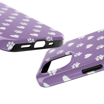 Lavender Paw Prints & Hearts Design - Adorable Pet Lover iPhone Case