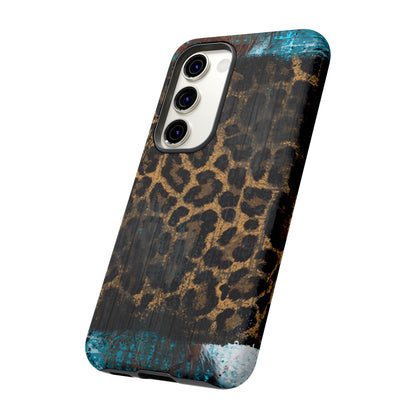 Boho Leopard and Turquoise Tough Samsung Galaxy Case – Rustic Western Design with Dual-Layer Protection