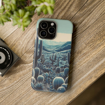 Desert Blues MagSafe Case - Serene Cactus Landscape for iPhone Series 13, 14, & 15