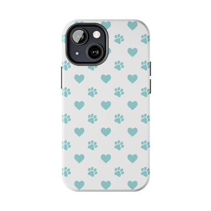 Mint Green Paw Print & Heart iPhone Case – Stylish Pet Lover’s Essential