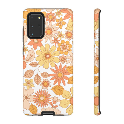 Vintage Floral Bloom Samsung Galaxy Case – Warm Orange & Yellow Retro Flower Design with Matte Finish