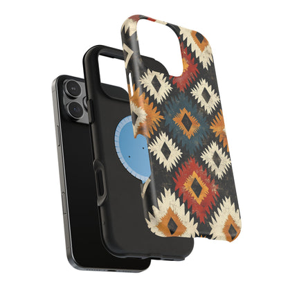 Rustic Tribal Sunburst Tough MagSafe iPhone Case – Vibrant Geometric Design, Dual-Layer Protection